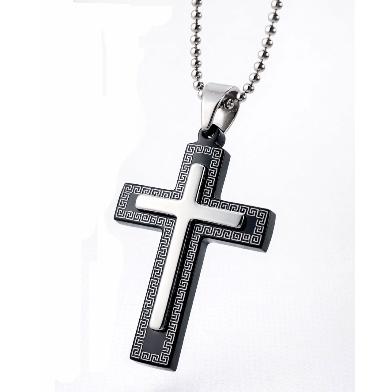 Σταυρός Λαιμού Ατσάλινος με Ελληνικό Μαίανδρο